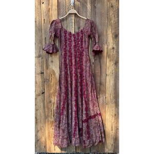 Hand Made Floral Ruffle Maxi Dress Womens S Boho Cottagecore Renaissance Fairy